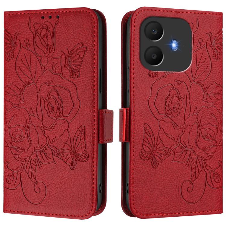 For TCL K70 Power 4G / K70 4G Embossed Rose RFID Anti-theft Leather Phone Case