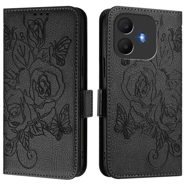 For TCL K70 Power 4G / K70 4G Embossed Rose RFID Anti-theft Leather Phone Case