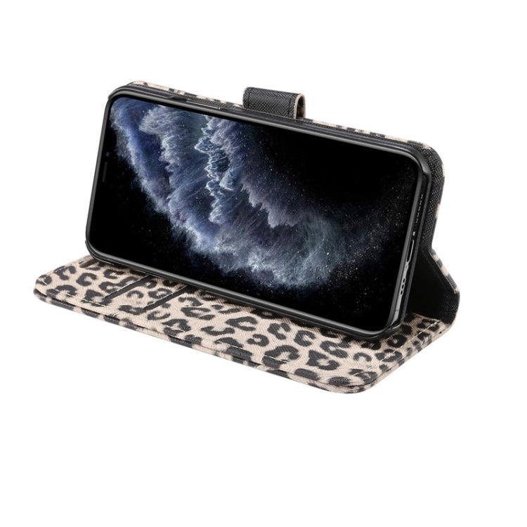 For iPhone 12 / 12 Pro Leopard Print Pattern Horizontal Flip Leather Case with Card Slot and Holder