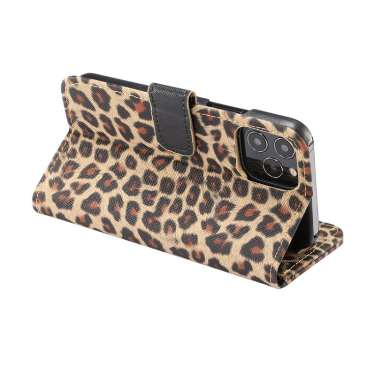 For iPhone 12 / 12 Pro Leopard Print Pattern Horizontal Flip Leather Case with Card Slot and Holder