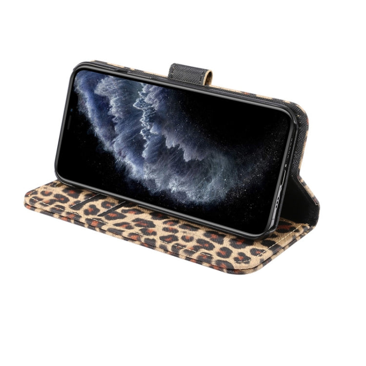 For iPhone 12 / 12 Pro Leopard Print Pattern Horizontal Flip Leather Case with Card Slot and Holder