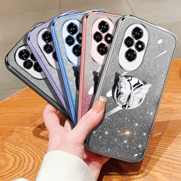 For Honor 200 Plated Gradient Glitter Butterfly Holder TPU Phone Case