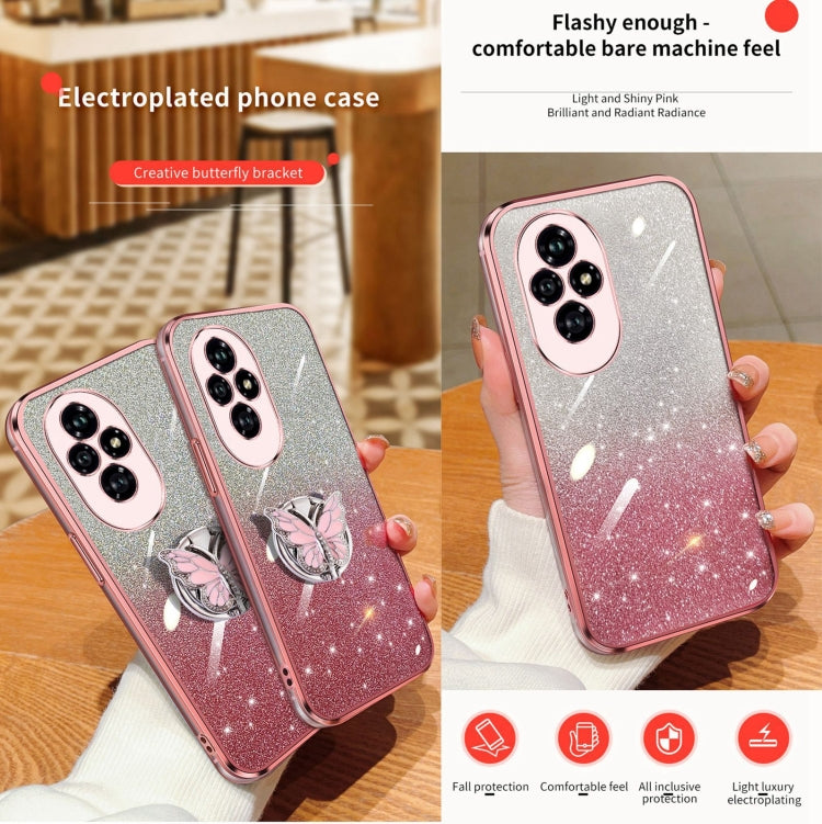 For Honor 200 Plated Gradient Glitter Butterfly Holder TPU Phone Case