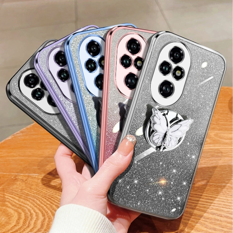 For Honor 200 Pro Plated Gradient Glitter Butterfly Holder TPU Phone Case