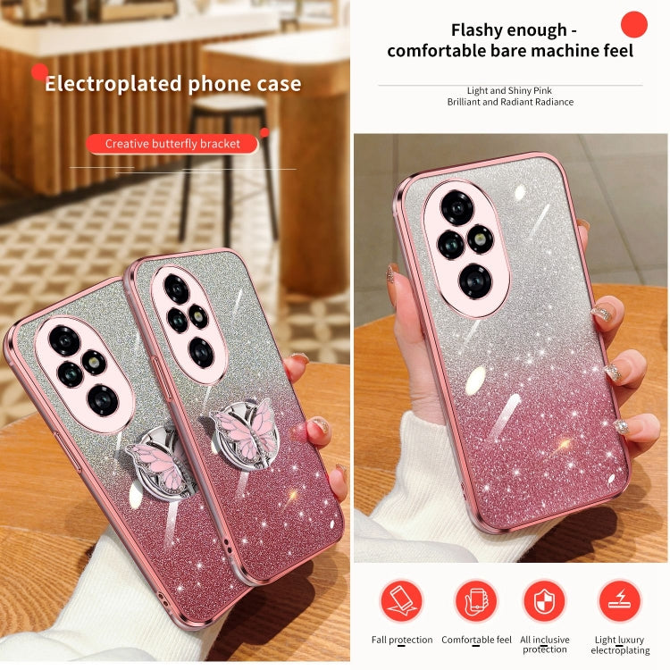 For Honor 200 Pro Plated Gradient Glitter Butterfly Holder TPU Phone Case