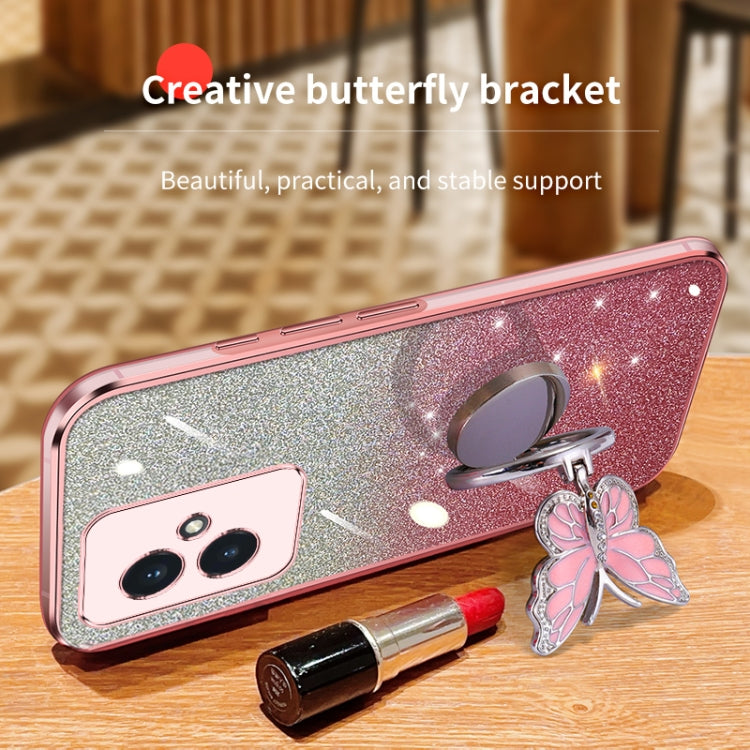 For Honor 100 Plated Gradient Glitter Butterfly Holder TPU Phone Case