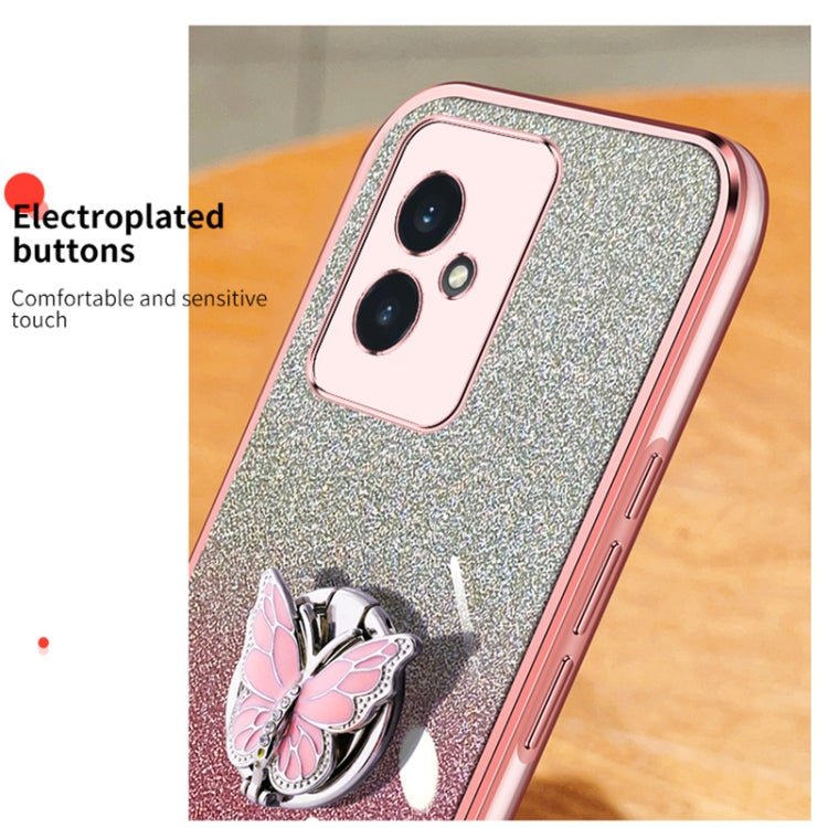 For Honor 100 Plated Gradient Glitter Butterfly Holder TPU Phone Case