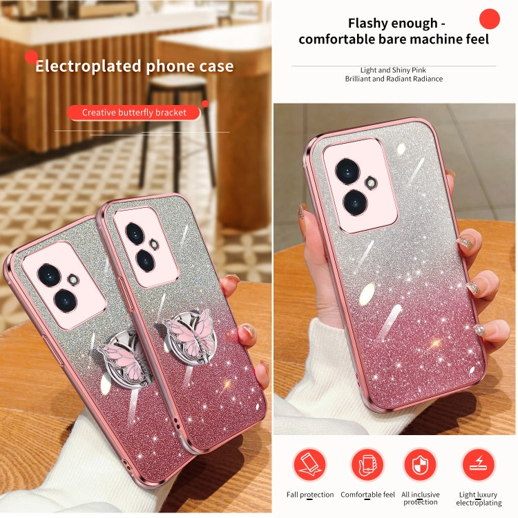 For Honor 100 Plated Gradient Glitter Butterfly Holder TPU Phone Case