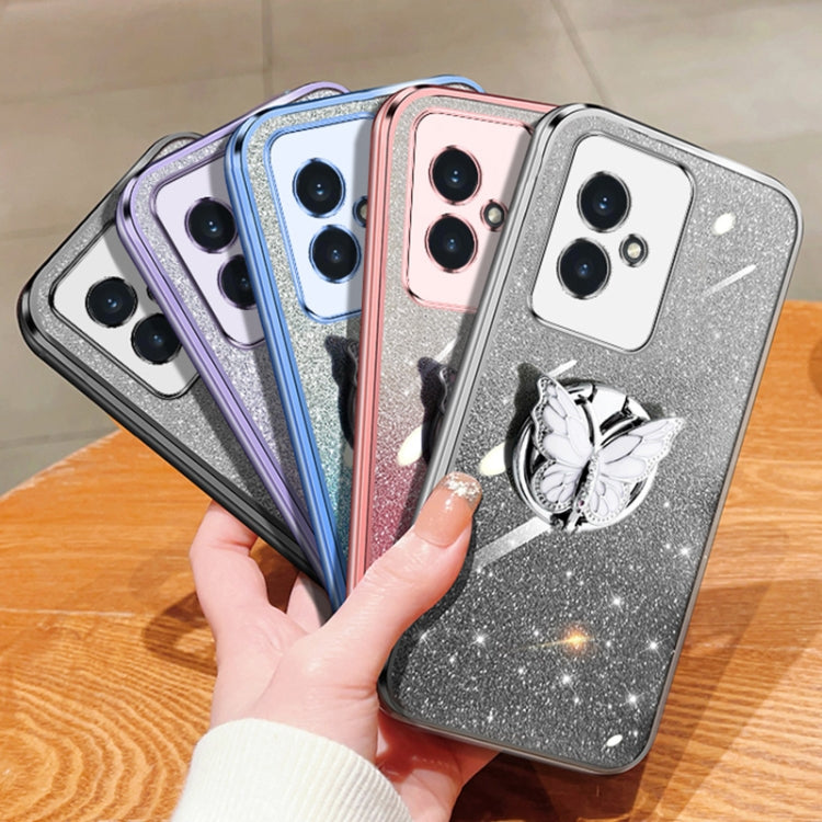 For Honor 100 Plated Gradient Glitter Butterfly Holder TPU Phone Case