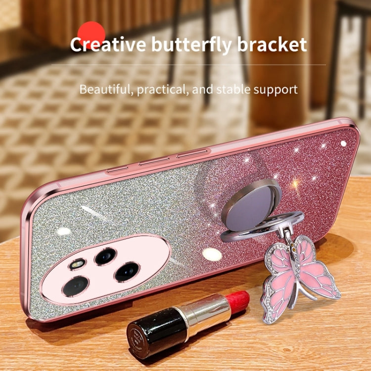 For Honor 100 Pro Plated Gradient Glitter Butterfly Holder TPU Phone Case