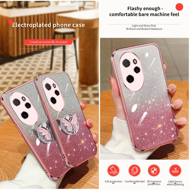 For Honor 100 Pro Plated Gradient Glitter Butterfly Holder TPU Phone Case