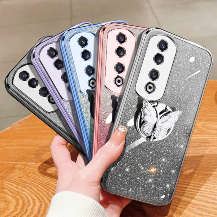 For Honor 90 Pro Plated Gradient Glitter Butterfly Holder TPU Phone Case