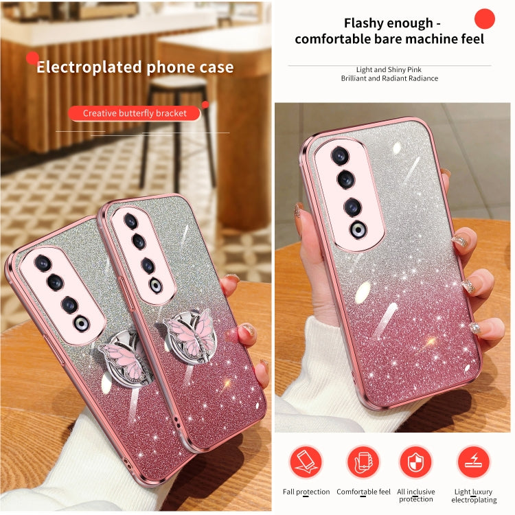 For Honor 90 Pro Plated Gradient Glitter Butterfly Holder TPU Phone Case