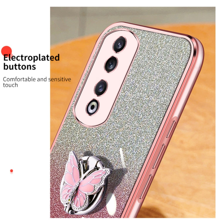 For Honor 90 Pro Plated Gradient Glitter Butterfly Holder TPU Phone Case