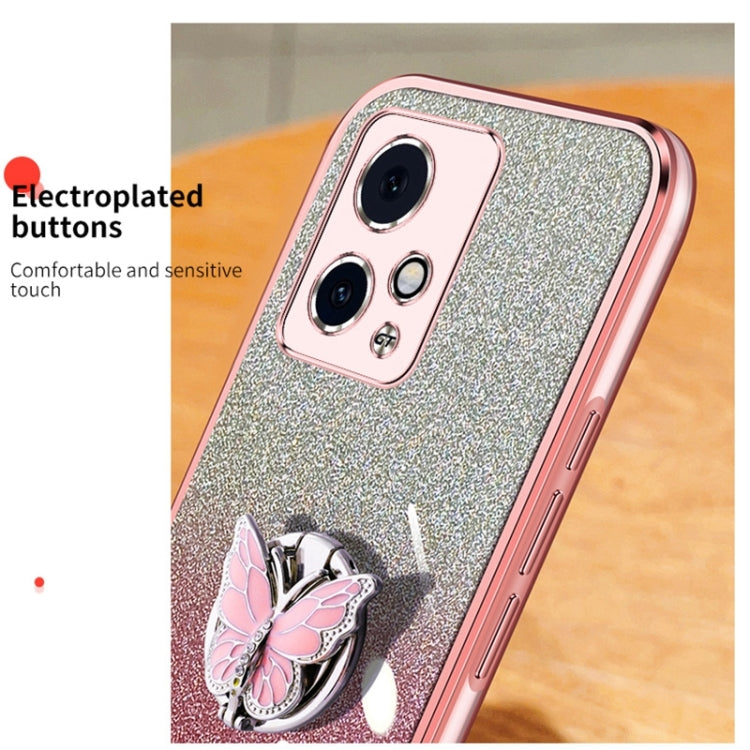 For Honor 90 GT Plated Gradient Glitter Butterfly Holder TPU Phone Case