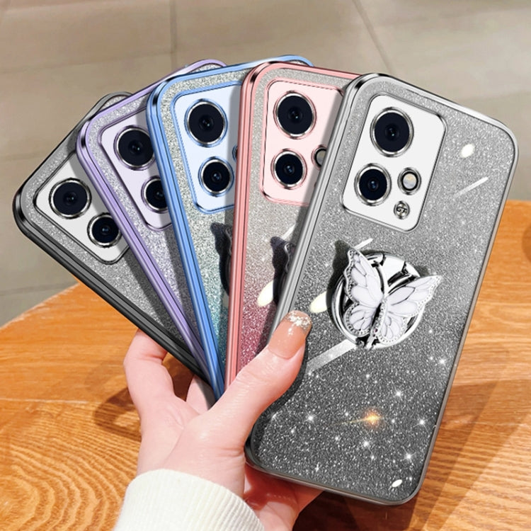 For Honor 90 GT Plated Gradient Glitter Butterfly Holder TPU Phone Case