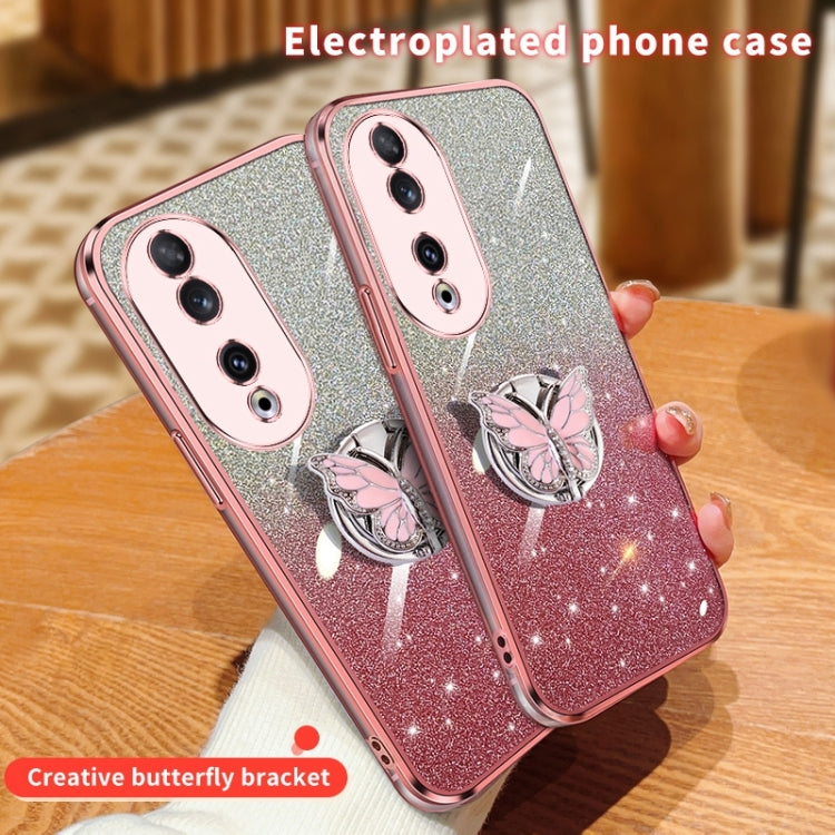 For Honor 90 Plated Gradient Glitter Butterfly Holder TPU Phone Case