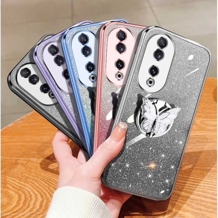 For Honor 90 Plated Gradient Glitter Butterfly Holder TPU Phone Case
