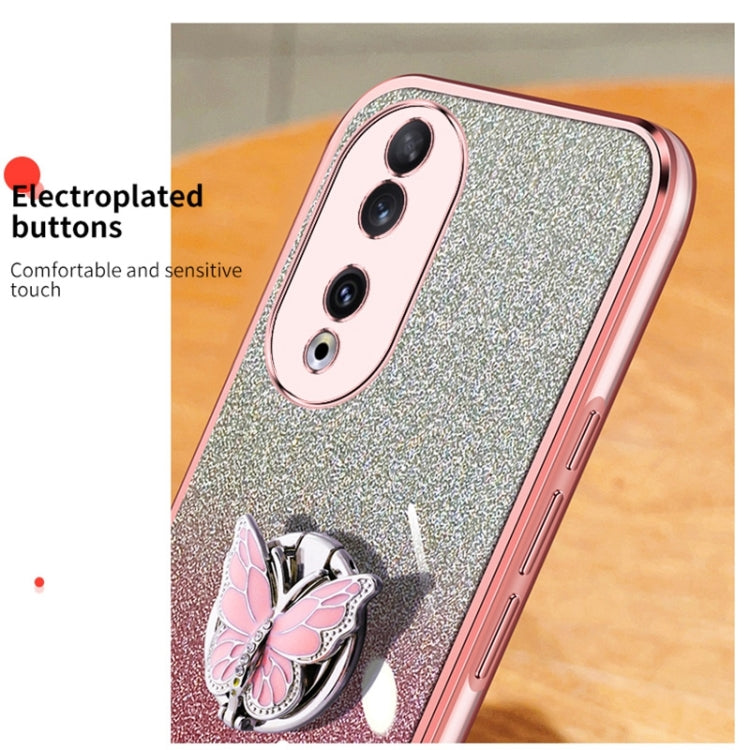 For Honor 90 Plated Gradient Glitter Butterfly Holder TPU Phone Case