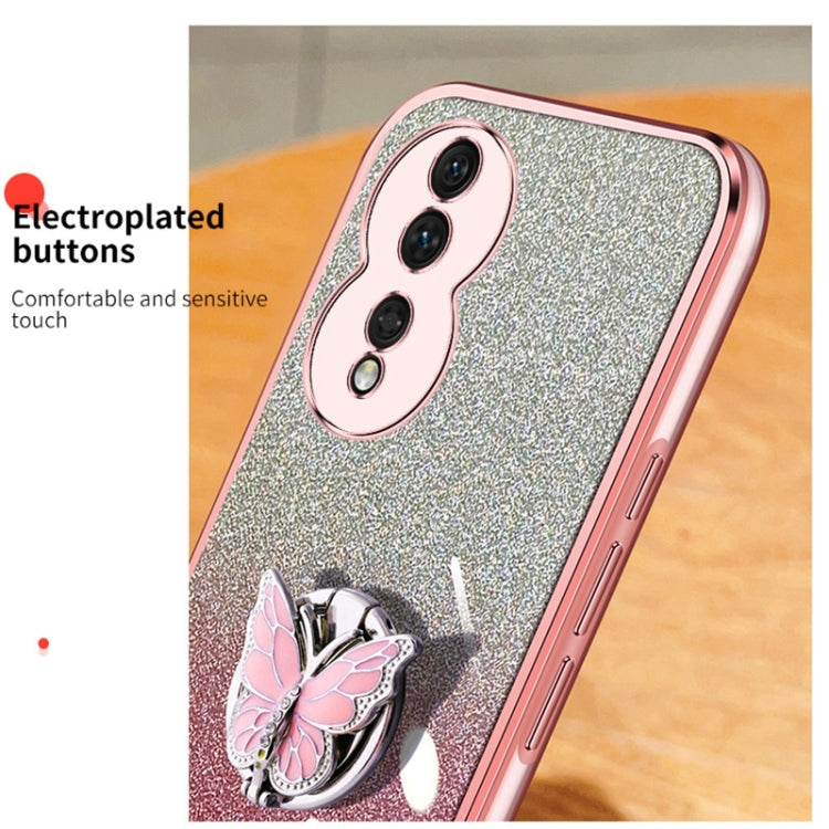 For Honor 80 Plated Gradient Glitter Butterfly Holder TPU Phone Case