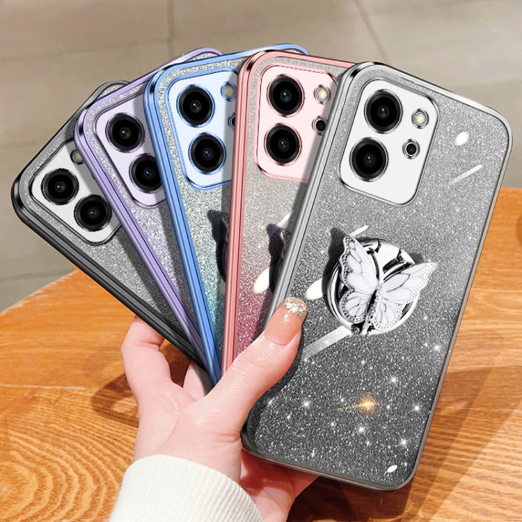 For Honor 80 SE Plated Gradient Glitter Butterfly Holder TPU Phone Case