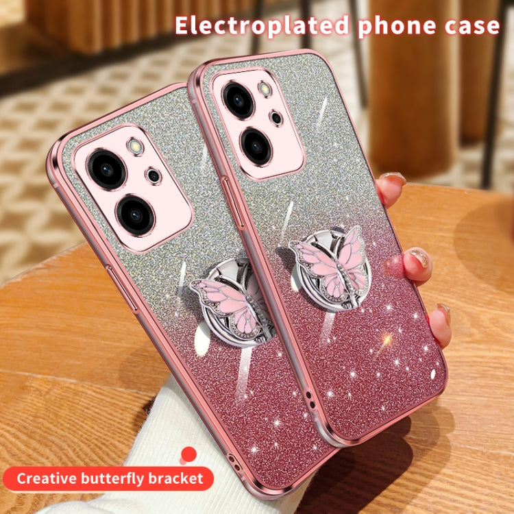 For Honor 80 SE Plated Gradient Glitter Butterfly Holder TPU Phone Case