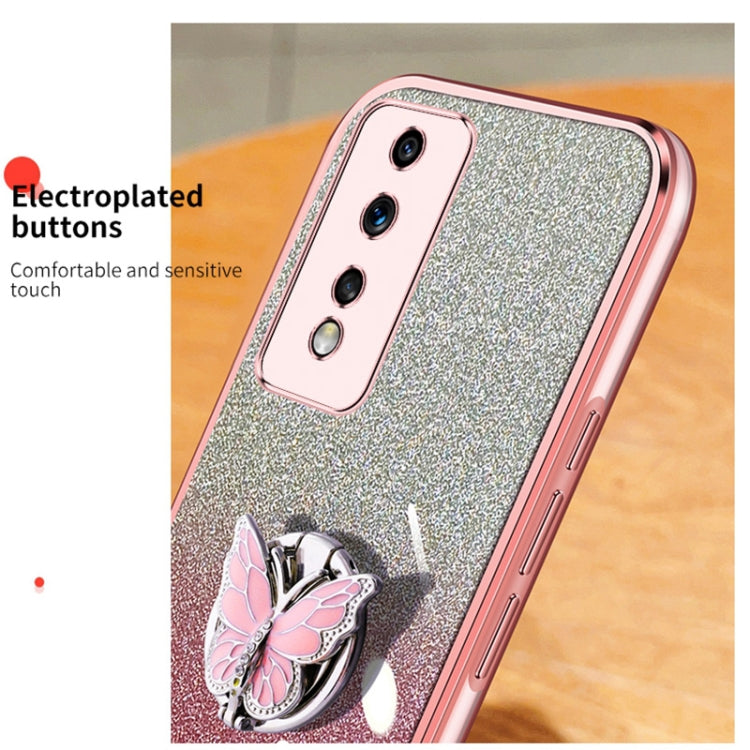 For Honor 80 GT Plated Gradient Glitter Butterfly Holder TPU Phone Case