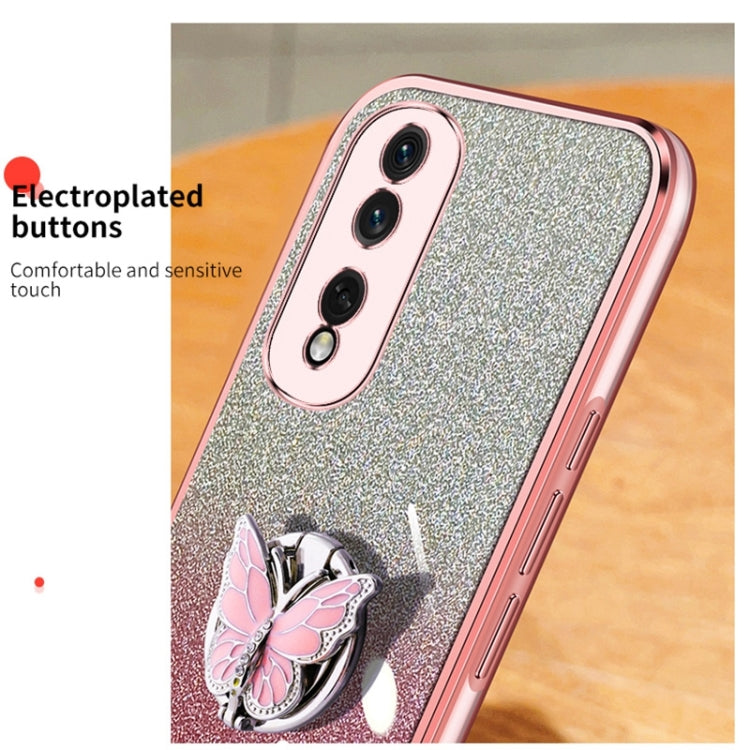 For Honor 80 Pro Plated Gradient Glitter Butterfly Holder TPU Phone Case