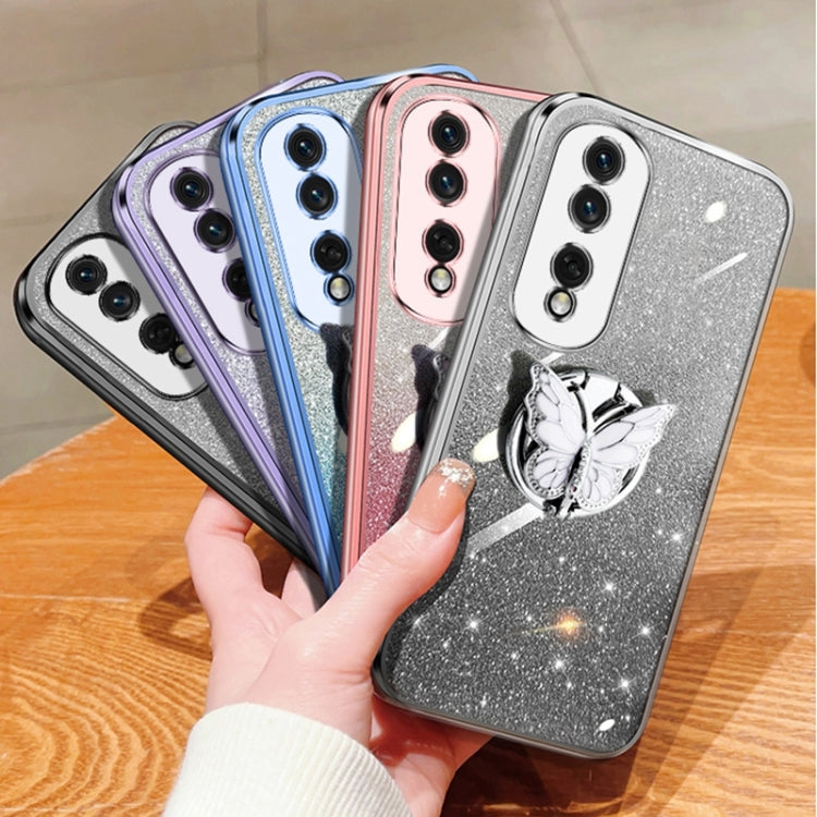 For Honor 80 Pro Plated Gradient Glitter Butterfly Holder TPU Phone Case