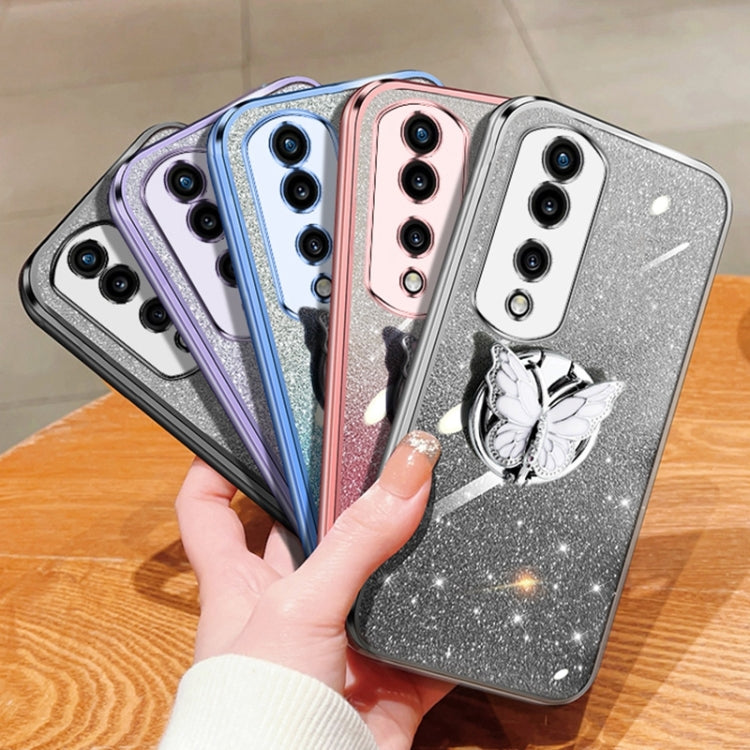 For Honor 70 Pro Plated Gradient Glitter Butterfly Holder TPU Phone Case