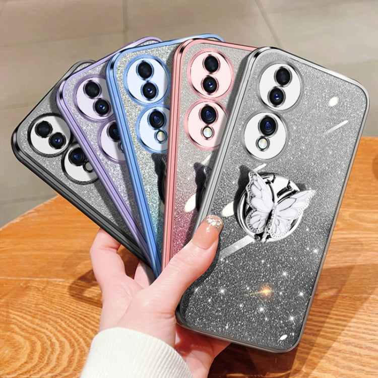 For Honor 70 Plated Gradient Glitter Butterfly Holder TPU Phone Case