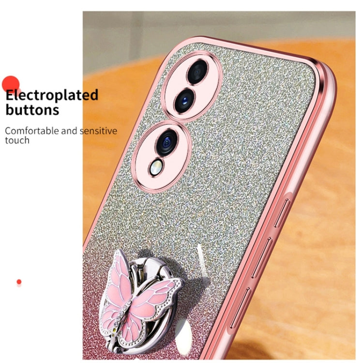 For Honor 70 Plated Gradient Glitter Butterfly Holder TPU Phone Case
