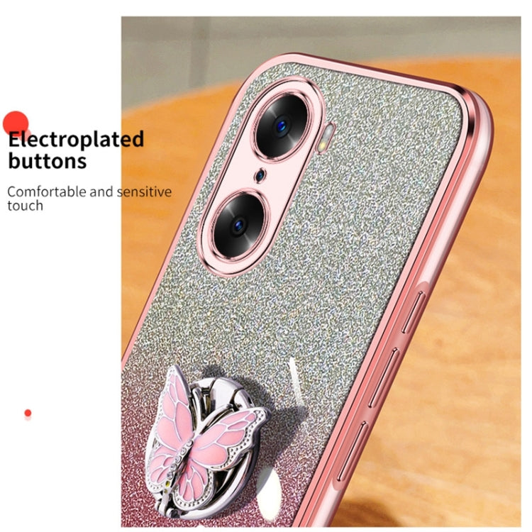 For Honor 60 Plated Gradient Glitter Butterfly Holder TPU Phone Case