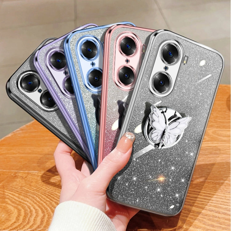 For Honor 60 Plated Gradient Glitter Butterfly Holder TPU Phone Case