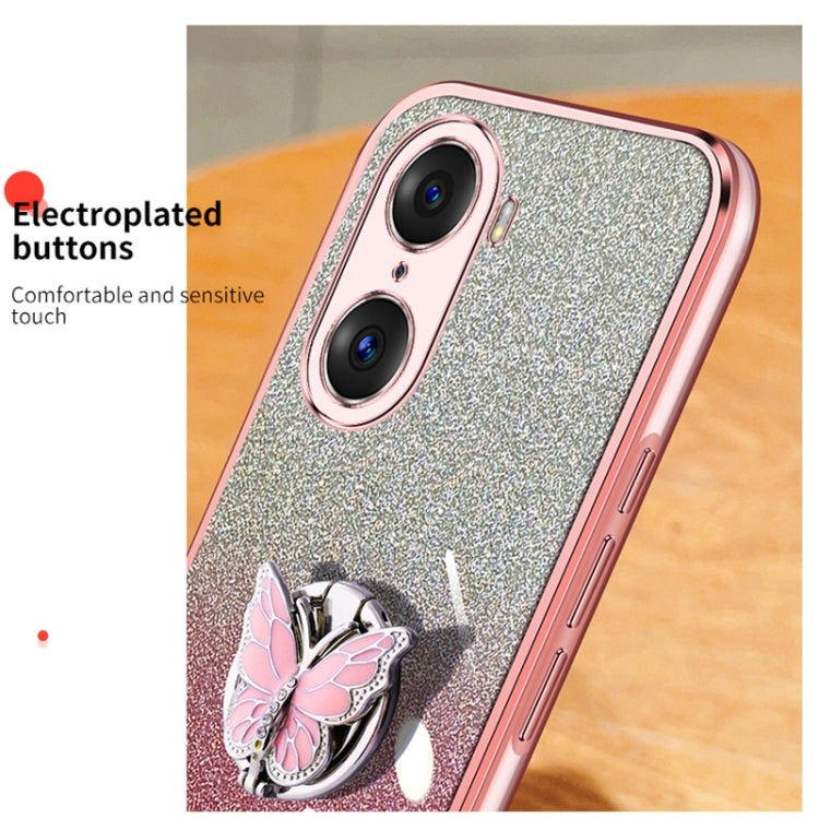 For Honor 60 Pro Plated Gradient Glitter Butterfly Holder TPU Phone Case