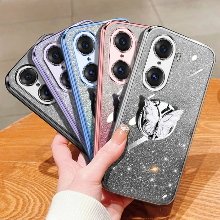 For Honor 60 Pro Plated Gradient Glitter Butterfly Holder TPU Phone Case