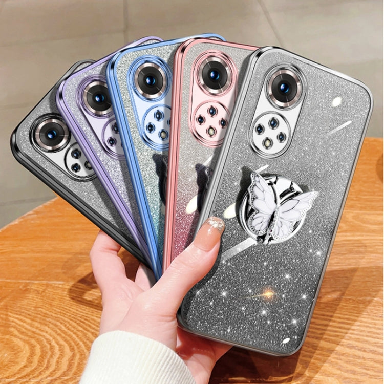 For Honor 50 Pro Plated Gradient Glitter Butterfly Holder TPU Phone Case