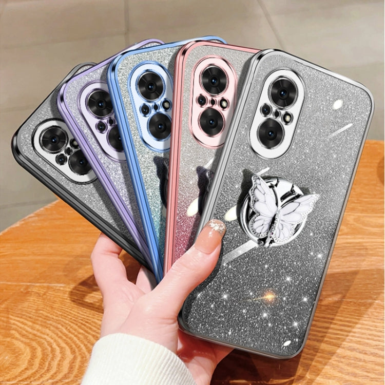 For Honor 50 SE Plated Gradient Glitter Butterfly Holder TPU Phone Case