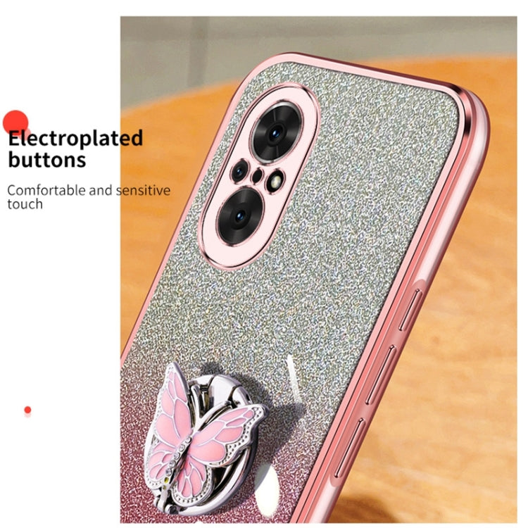 For Honor 50 SE Plated Gradient Glitter Butterfly Holder TPU Phone Case