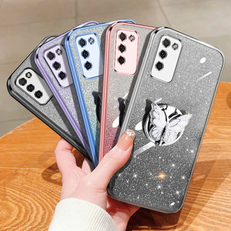 For Honor 30 Youth Plated Gradient Glitter Butterfly Holder TPU Phone Case