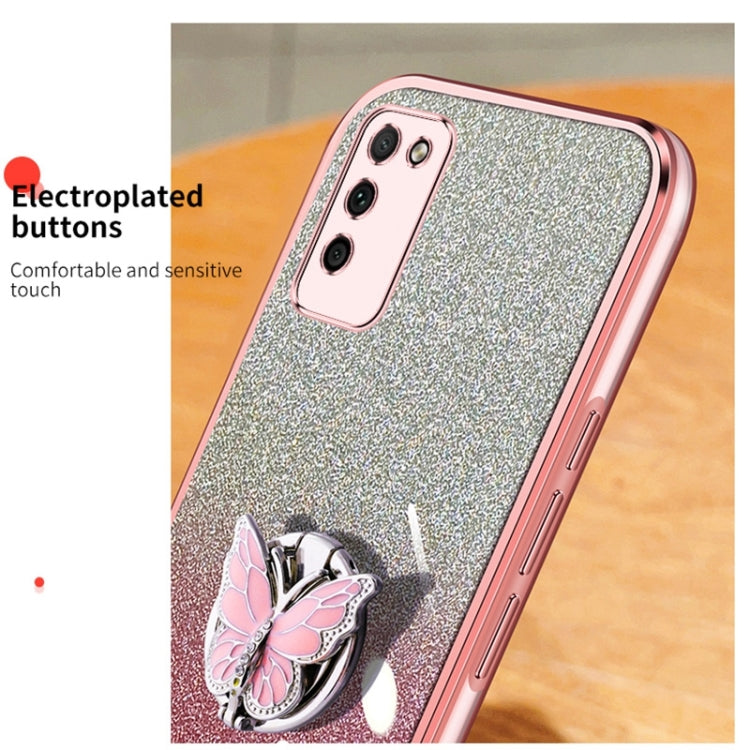 For Honor 30 Youth Plated Gradient Glitter Butterfly Holder TPU Phone Case