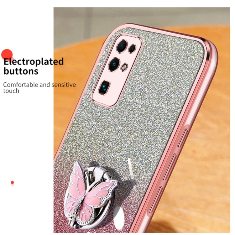 For Honor 30 Plated Gradient Glitter Butterfly Holder TPU Phone Case