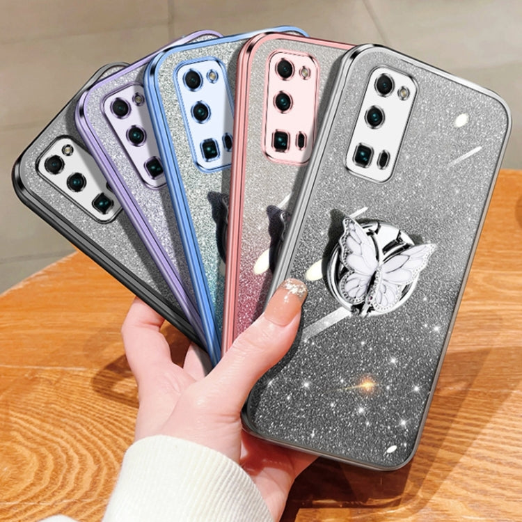 For Honor 30 Pro Plated Gradient Glitter Butterfly Holder TPU Phone Case