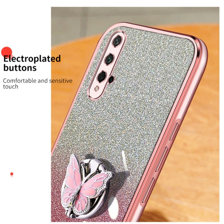 For Honor 20 Plated Gradient Glitter Butterfly Holder TPU Phone Case