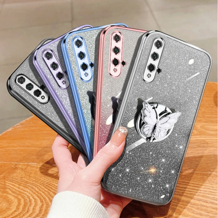 For Honor 20 Plated Gradient Glitter Butterfly Holder TPU Phone Case