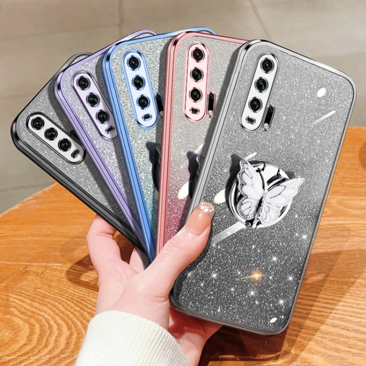 For Honor 20 Pro Plated Gradient Glitter Butterfly Holder TPU Phone Case