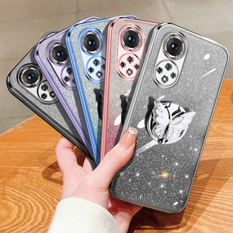 For Honor 50 Plated Gradient Glitter Butterfly Holder TPU Phone Case