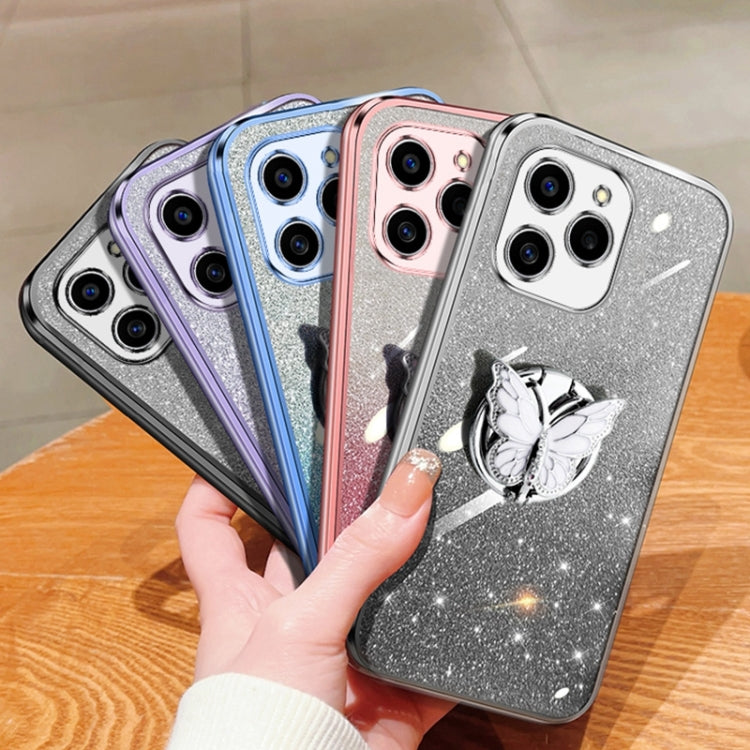 For Honor 60 SE Plated Gradient Glitter Butterfly Holder TPU Phone Case