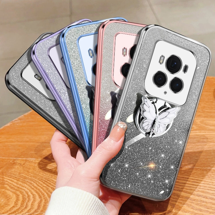 For Honor Magic6 Ultimate Plated Gradient Glitter Butterfly Holder TPU Phone Case