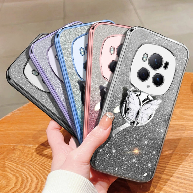 For Honor Magic6 Pro Plated Gradient Glitter Butterfly Holder TPU Phone Case
